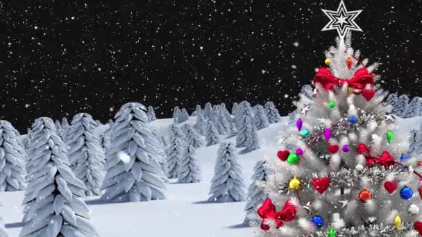 Animace Sněhu Padajícího Vánoční Stromeček Jedle Zimní Krajinu Vánoční Tradiční — Stock video