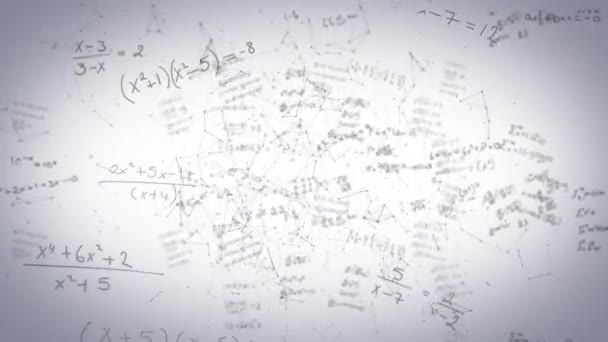 Animación Redes Conexiones Ecuaciones Matemáticas Sobre Fondo Blanco Ciencia Educación — Vídeo de stock