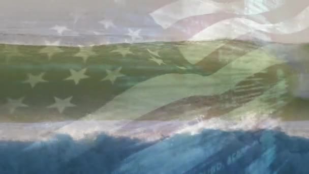 Анимация Флага Сша Дующего Над Волнами Море Путешествия Праздники Патриотизм — стоковое видео