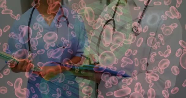 미소짓고 의사와 의사를 둘러싼 Dna 애니메이션 서비스 디지털 비디오 — 비디오