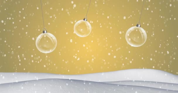 Animation Snow Falling Christmas Decoration Baubles Christmas Tradition Celebration Concept — Stock Video