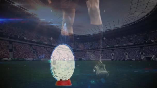 体育场橄榄球运动员Dna链的动画及数据处理 全球体育 数据处理和数字视频接口概念 — 图库视频影像