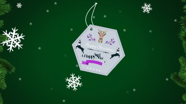 Animatie Van Sneeuwvlokken Vallen Huidige Tag Oudejaarsavond Kerst Traditie Viering — Stockvideo