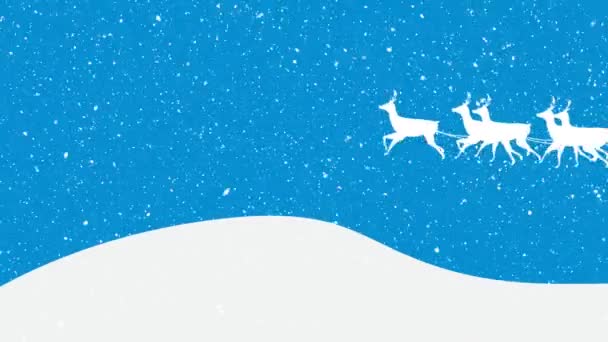 Animatie Van Kerstman Slee Met Rendieren Sneeuw Vallen Een Blauwe — Stockvideo