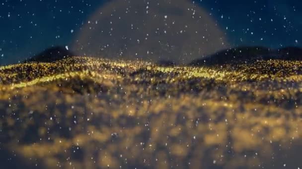Animation Von Schnee Der Über Glühendes Goldgeflecht Fällt Das Mit — Stockvideo