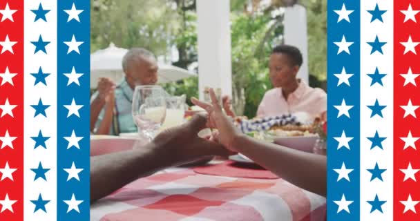 Animation Flag United States America Waving Praying African American Family — Stock Video