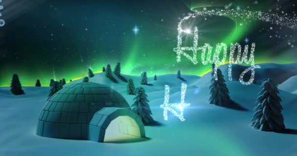 Animatie Van Gelukkige Vakantie Tekst Iglo Winter Landschap Kerstmis Traditie — Stockvideo