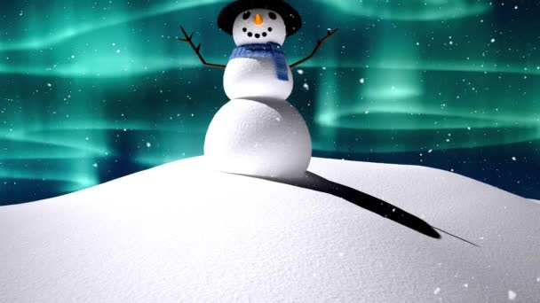 Animation Der Winterlandschaft Mit Schneemann Weihnachten Winter Tradition Und Festkonzept — Stockvideo