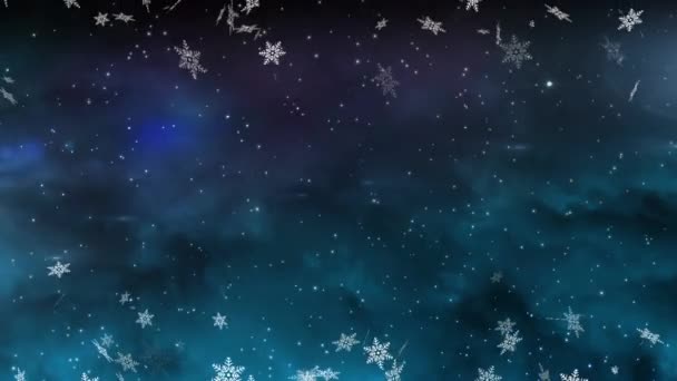 Animación Primera Estrella Sobre Nieve Cayendo Sobre Fondo Oscuro Navidad — Vídeo de stock