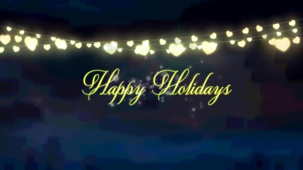 Animáció Karácsonyi Évszakok Üdvözlet Izzó Tündér Fények Téli Táj Karácsony — Stock videók