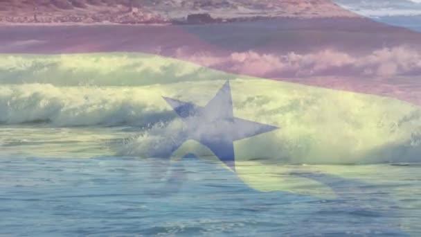 Animación Bandera Ghana Soplando Sobre Las Olas Mar Viajes Vacaciones — Vídeos de Stock