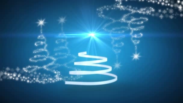 Mavi Arka Planda Noel Ağacı Oluşturan Beyaz Kurdelenin Animasyonu Noel — Stok video