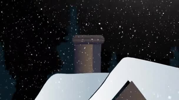 Animation Chutes Neige Sur Maison Lune Dans Les Paysages Hiver — Video