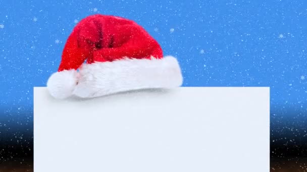 Mavi Arkaplana Düşen Karlar Üzerinde Fotokopi Alanı Olan Noel Baba — Stok video