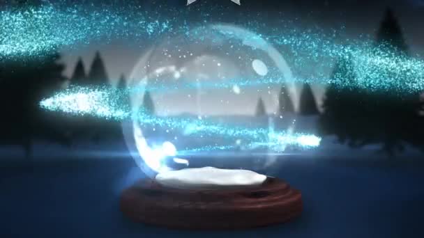 Анимация Снежного Шара Над Зимним Пейзажем Рождество Традиции Концепция Празднования — стоковое видео
