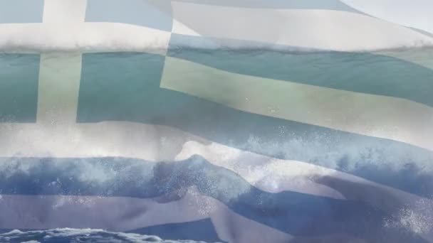 Animace Vlajky Řecké Vlající Nad Plážovým Mořem Cestování Dovolená Vlastenectví — Stock video
