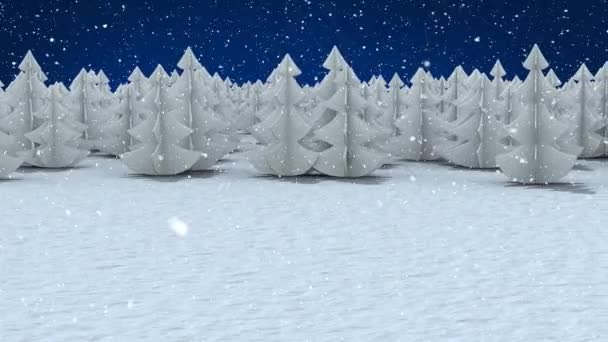 Animation Der Winterlandschaft Mit Tannen Auf Blauem Hintergrund Weihnachten Winter — Stockvideo