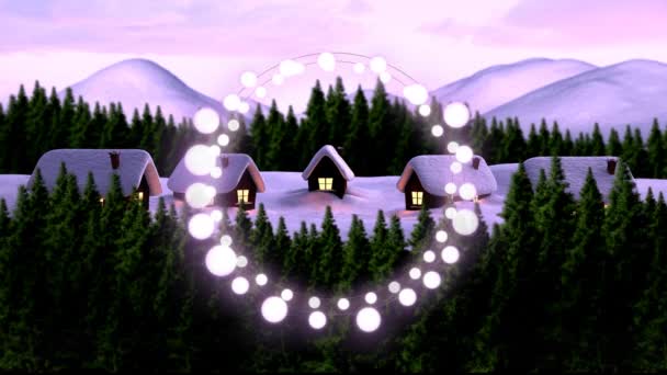 Decorative Fairy Lights Winter Landscape House Trees Christmas Festivity Celebration — Stock Video