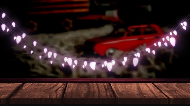 Animação Luzes Fadas Sobre Placas Madeira Natal Inverno Tradição Conceito — Vídeo de Stock