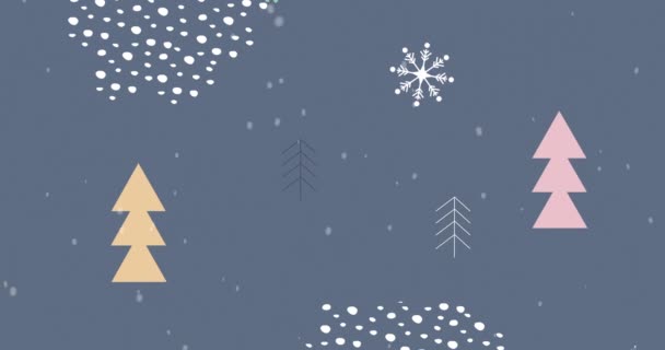 Animation Von Schnee Der Auf Weihnachtsbäume Und Dekorationen Fällt Weihnachten — Stockvideo