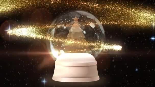 Animation Boule Verre Avec Arbre Noël Étoiles Tombant Sur Fond — Video