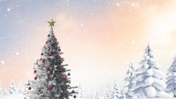 Animation Des Weihnachtsbaums Über Der Winterlandschaft Weihnachten Tradition Und Festkonzept — Stockvideo