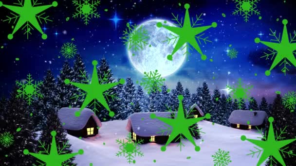 Animation Snowflakes Santa Claus Sleight Reindeer Winter Scenery Christmas Tradition — Stock Video