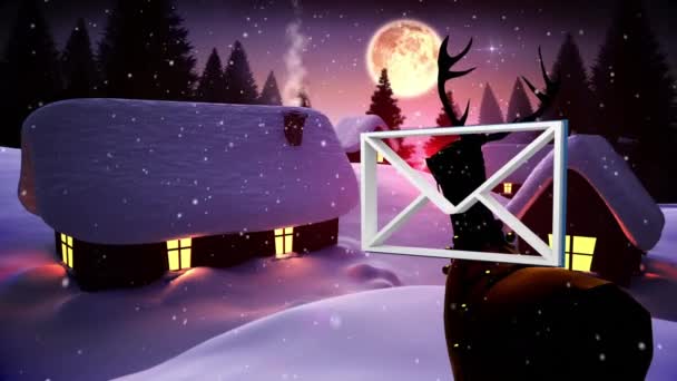速度的标志来了 红色的邮箱挡住了 积雪覆盖了冬季的风景 圣诞节的庆祝和庆祝概念 — 图库视频影像