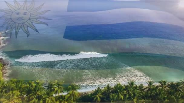 Анімація Прапора Уругваю Дме Над Пляжним Ландшафтом Подорожі Свята Патріотизм — стокове відео