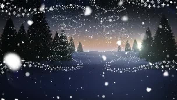 Śnieg Spada Nad Gwiazdami Tworząc Choinkę Tle Zimowego Krajobrazu Koncepcja — Wideo stockowe