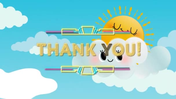 Animation Des Dankeschön Textes Über Wolkenlosem Blauem Himmel Und Sonne — Stockvideo
