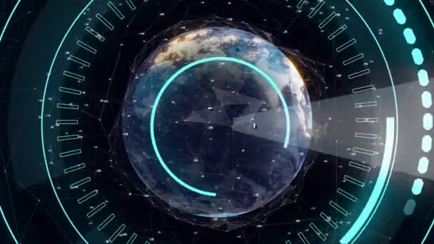 Animatie Van Tekst Scope Scannen Hele Wereld Mondiale Verbindingen Netwerken — Stockvideo
