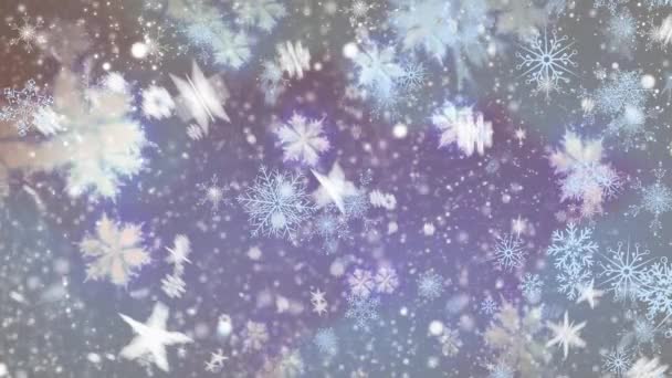 Animação Flocos Neve Caindo Sobre Fundo Azul Natal Inverno Tradição — Vídeo de Stock