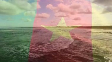 Sahilde dalgalanan kamerun bayrağının animasyonu. seyahat, tatiller, vatanseverlik ve dijital olarak üretilen video konsepti.