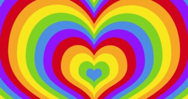 Kafkas ve Afro-Amerikan ellerinin gökkuşağı kalplerinin üzerine kalp işareti yapmasının animasyonu. lgbtq gurur ve eşitlik kutlaması konsepti dijital olarak oluşturulmuş video.