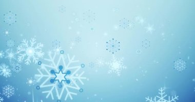 Mavi arka plana düşen kar tanelerinin animasyonu. Noel, gelenek ve kutlama konsepti dijital olarak oluşturuldu.
