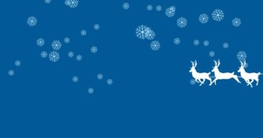 Noel Baba 'nın üzerine Ren geyiğiyle yağan karın animasyonu. Noel, gelenek ve kutlama konsepti dijital olarak oluşturuldu.