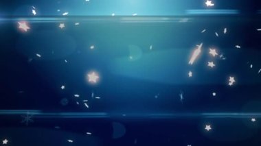 Donanma arka planında yılbaşı süslerinin üzerine düşen noel yıldızlarının animasyonu. Noel, kış, gelenek ve kutlama konsepti dijital olarak oluşturulmuş video.