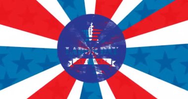 İşçi Bayramı 'nın animasyonu Amerika bayrağının üstünde. Amerikan vatanseverliği, bağımsızlık ve kutlama konsepti dijital olarak oluşturulmuş video.