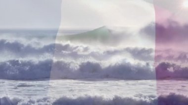 Denizde dalgalanan Fransa bayrağının animasyonu. seyahat, tatiller, vatanseverlik ve dijital olarak üretilen video konsepti.