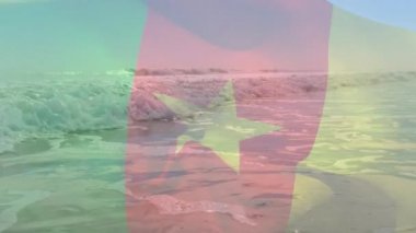 Denizde dalgalanan kamerun bayrağının animasyonu. seyahat, tatiller, vatanseverlik ve dijital olarak üretilen video konsepti.