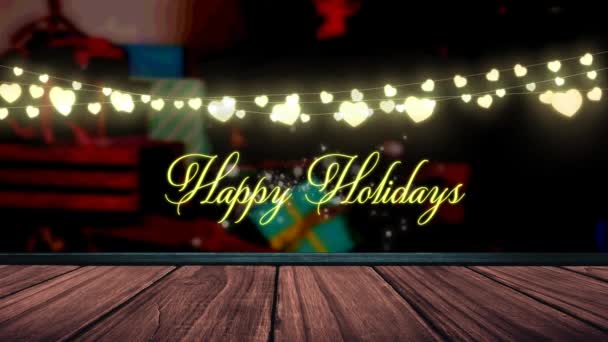 Animacja Bajek Wesołych Świąt Tekst Nad Drewnianymi Deskami Boże Narodzenie — Wideo stockowe