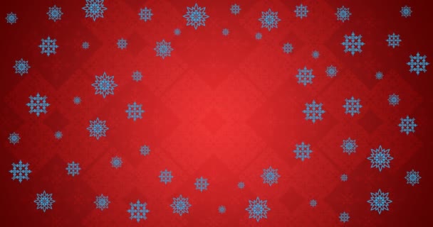Animace Sněhových Vloček Vánoční Pozdravy Červeném Pozadí Vánoční Tradiční Slavnostní — Stock video