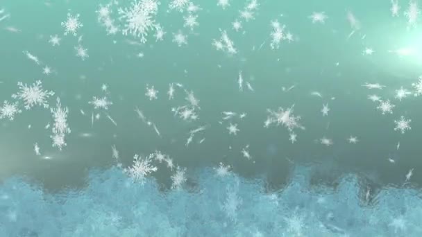 Mavi Arka Planda Kar Buz Animasyonu Noel Kış Gelenek Kutlama — Stok video