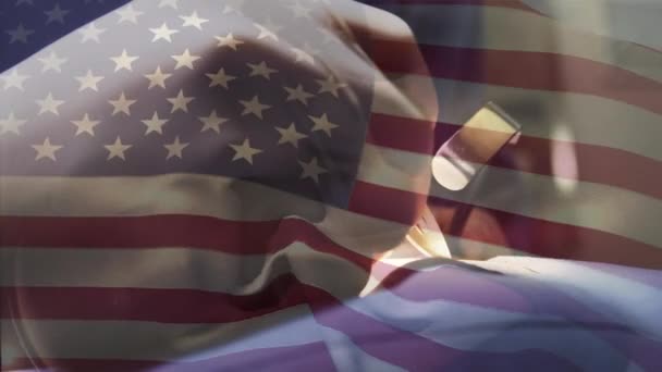 Animation Flag Usa Vinker Kirurger Operationsstuen Global Medicin Sundhedsydelser Covid – Stock-video