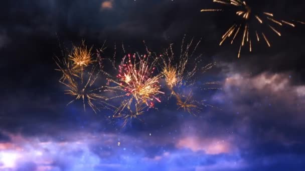 Animatie Van Kerstversieringen Vuurwerk Donkere Achtergrond Kerstmis Traditie Viering Concept — Stockvideo