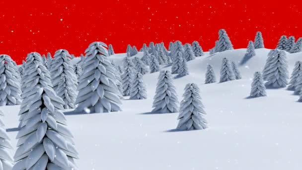 Анімація Зимових Пейзажів Ялинками Червоному Тлі Різдво Зима Традиція Концепція — стокове відео