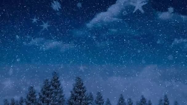 Animação Neve Caindo Sobre Abetos Paisagem Inverno Natal Tradição Conceito — Vídeo de Stock