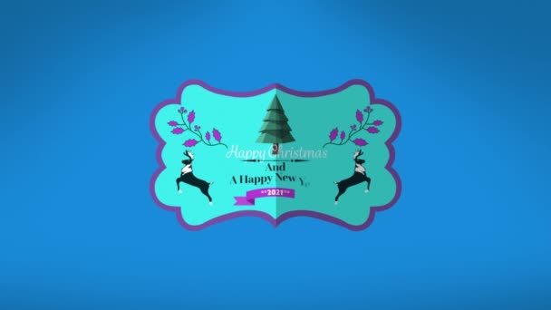 青い背景にクリスマスのテキストとクリスマスのロゴのアニメーション クリスマス お祝いのコンセプトをデジタルで — ストック動画