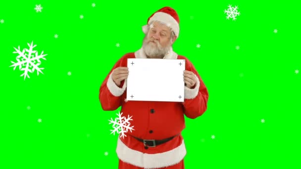 圣塔爪的动画 手持白色标志 绿色屏幕背景上有复制空间 圣诞节 传统和庆祝概念数字制作的视频 — 图库视频影像